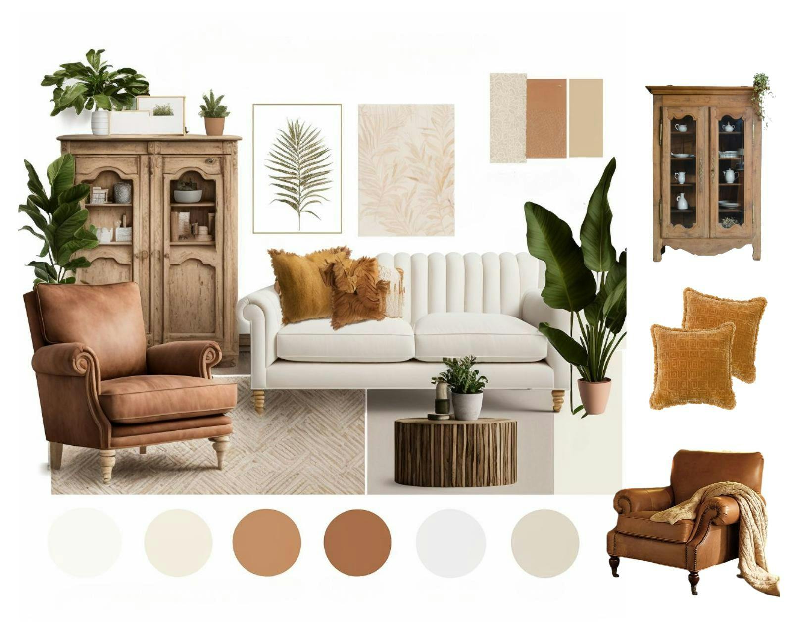 AI-Generated Rustic Living Room Inspirational Mood Board 