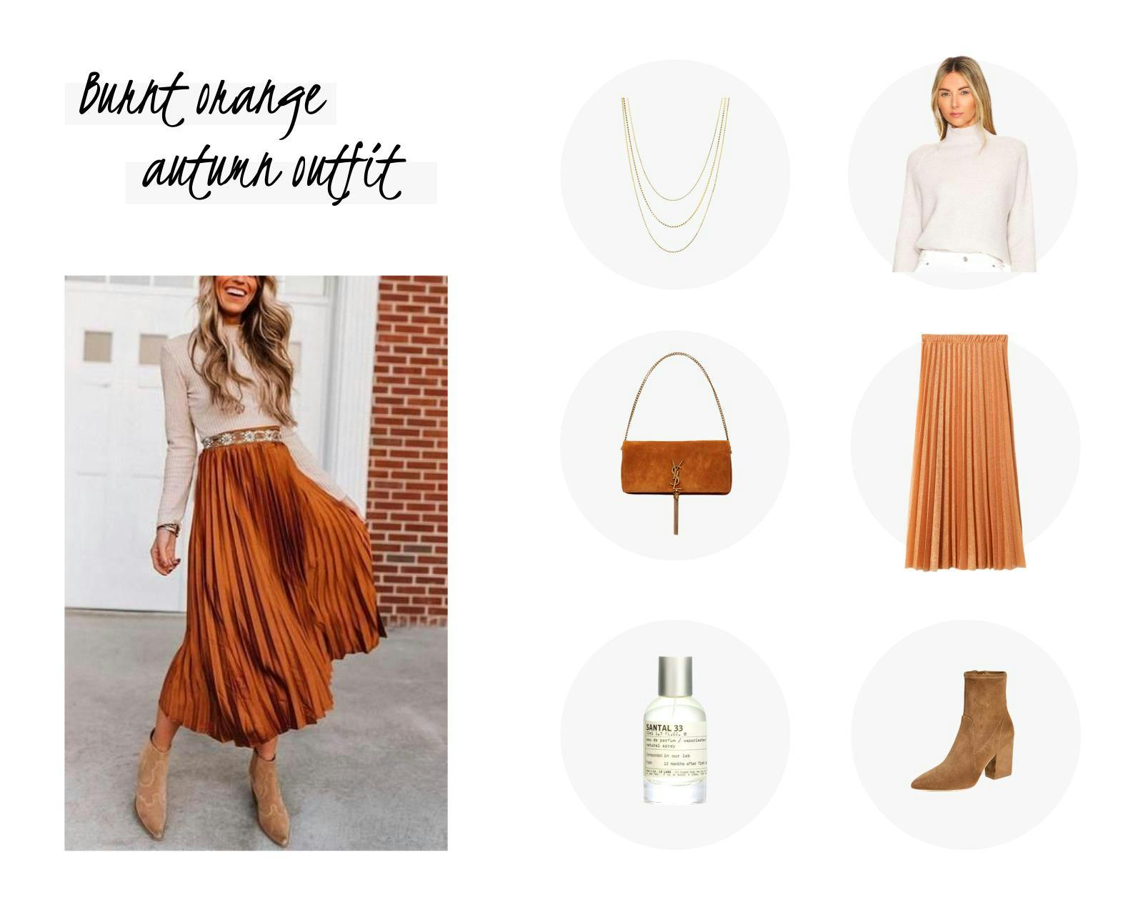Chic autumn outfit with details in camel and orange